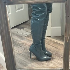 Cobalt blue patent pleather knee high boots